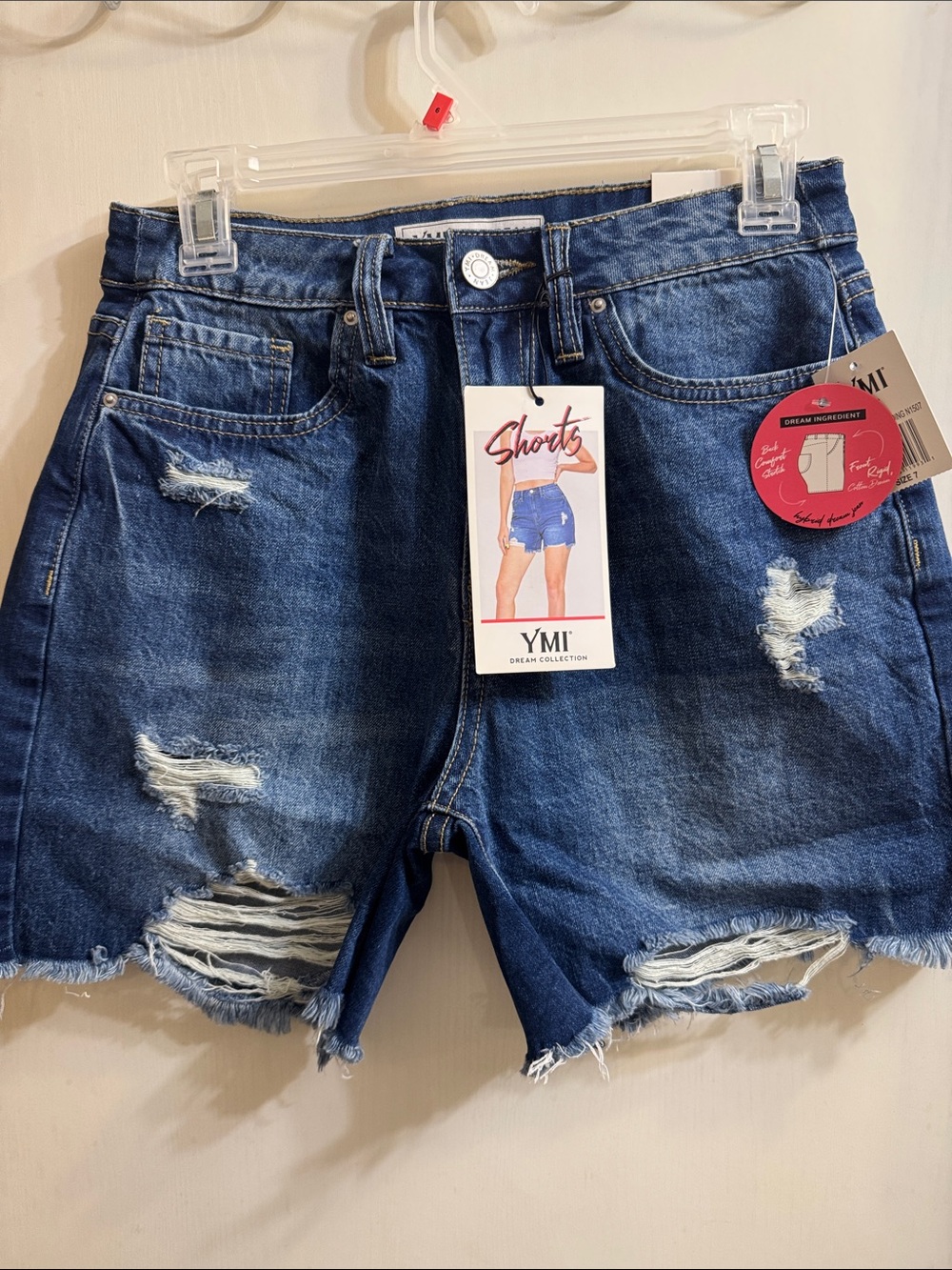 YMI Distressed Denim Jean Shorts in Dark Blue Wash